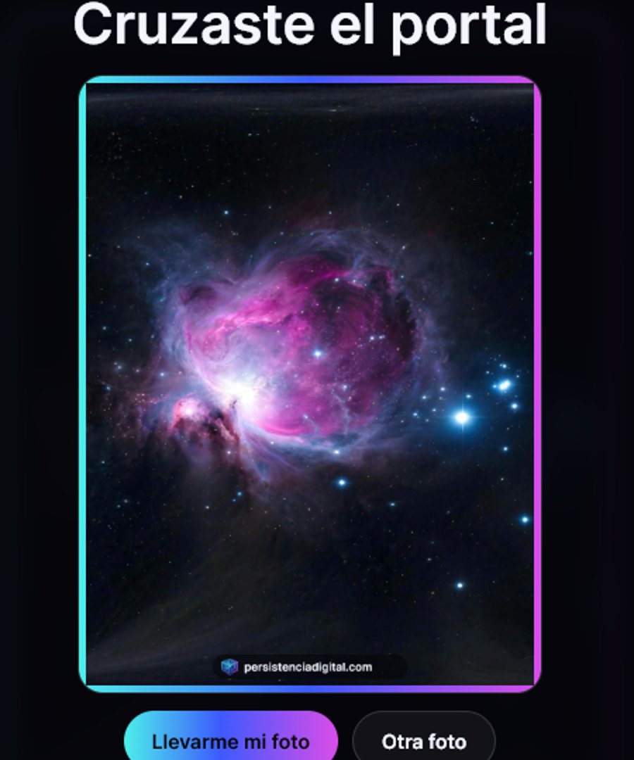 Foto enmarcada con el degradado de marca dentro del mundo galaxia